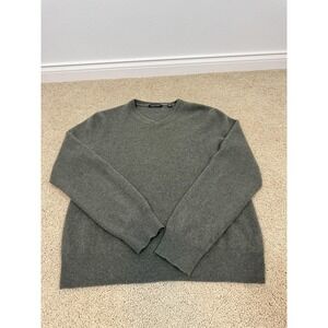 Saks Fifth Avenue Cashmere Sweater Mens Large Green V Neck Knit Classic Pullover
